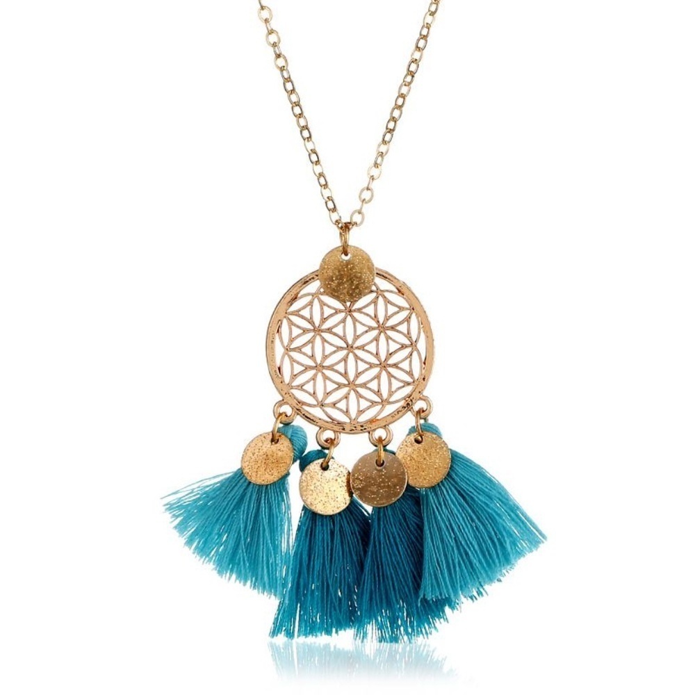 *CLEOPATRY* Gold x Blue Tassel Fashion Pendant Necklace